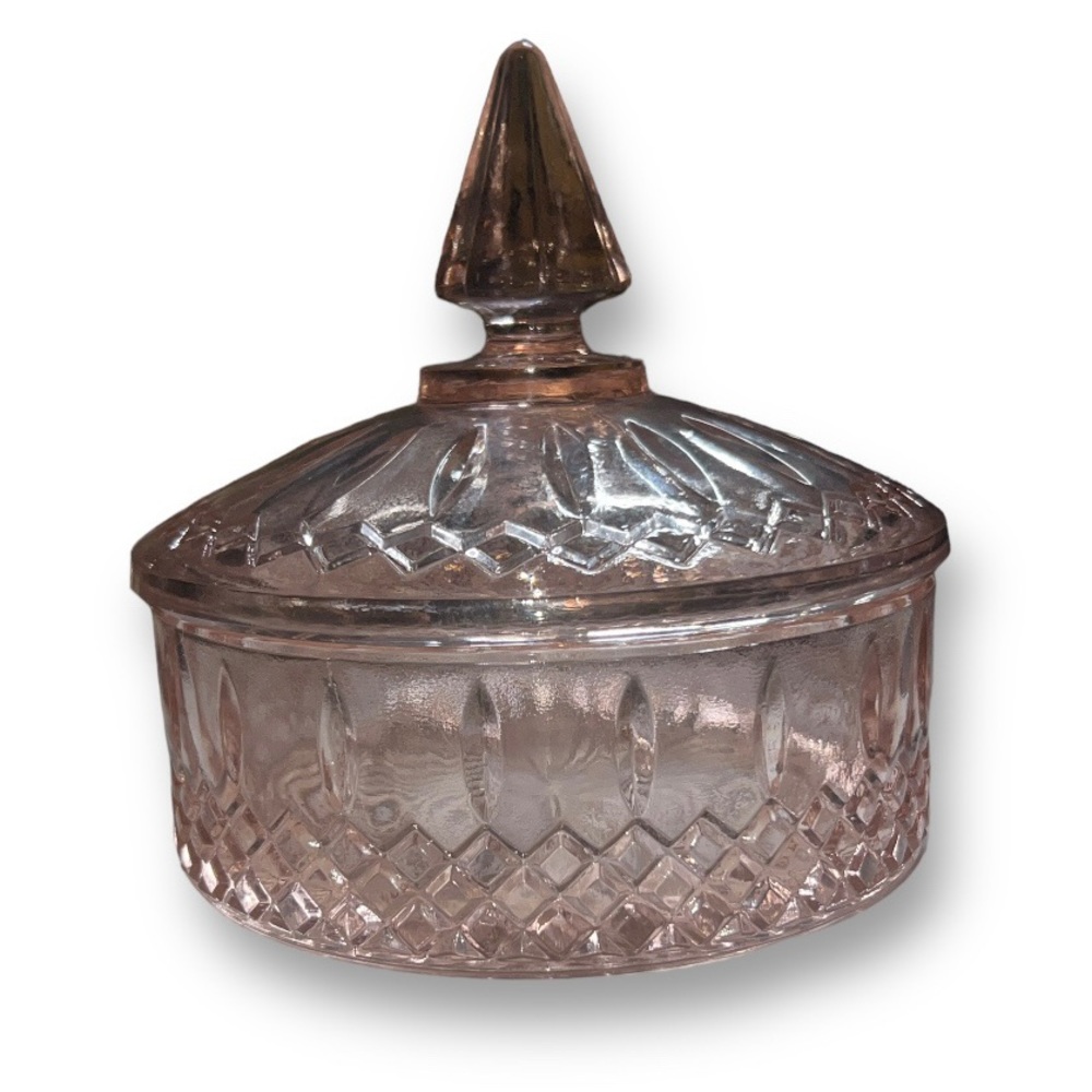 Vintage pink glass dish with lid